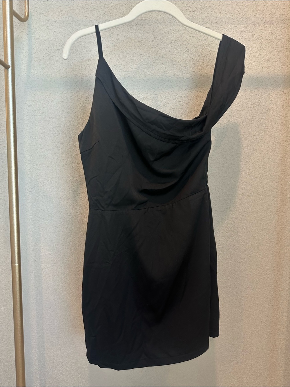 Revolve superdown One-Shoulder Black Cocktail Dress with Draped Neckline